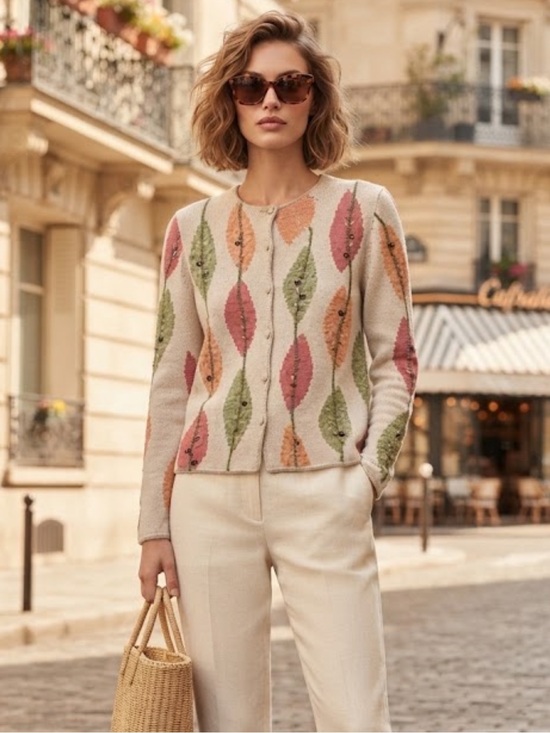Sigrid Olsen Sweaters - Vintage Sigrid Olsen Sport Embellished Leaf Pattern Cardigan Size Large nwot